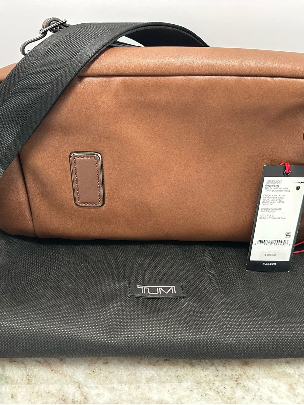 Tumi Brown Leather Messenger Crossbody with Black Strap
